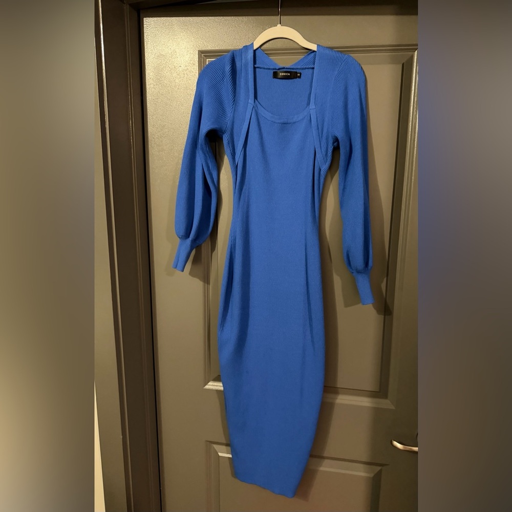 Chic Long Sleeve Blue Dress
